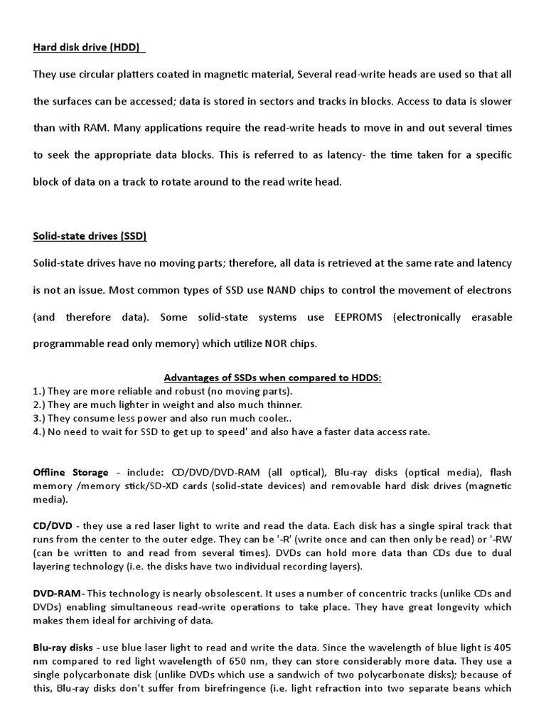Comparing Hard Disk Drives, Solid State Drives, and Offline Storage