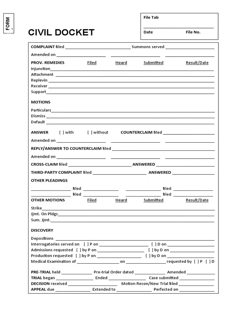 Form 4Civil Docket PDF Complaint Discovery (Law)(03)