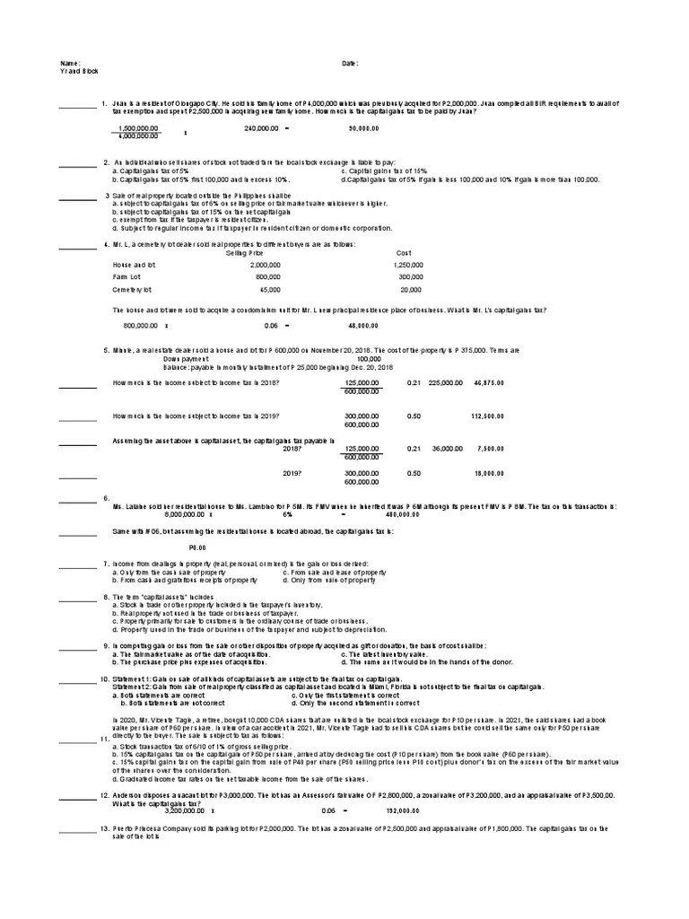 CGT Exam With SOln | PDF | Capital Gains Tax | Taxes