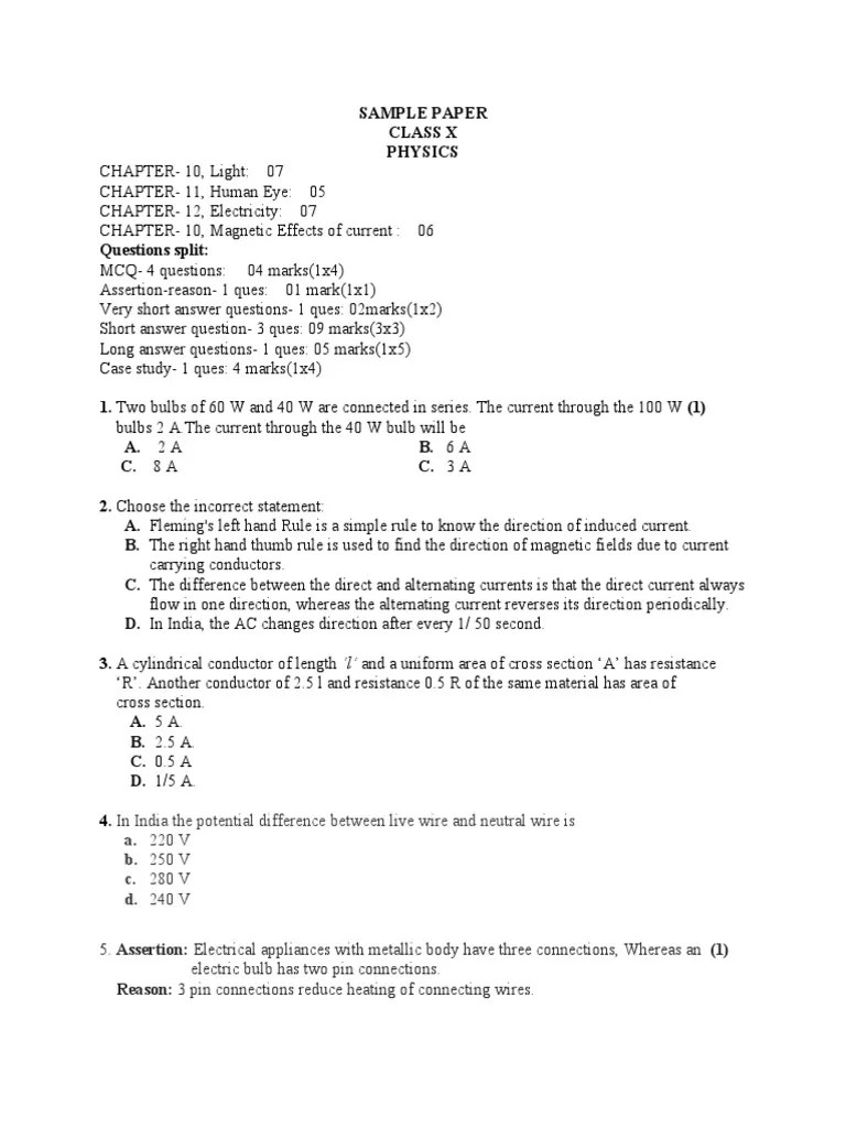 Class X Sample Paper PDF