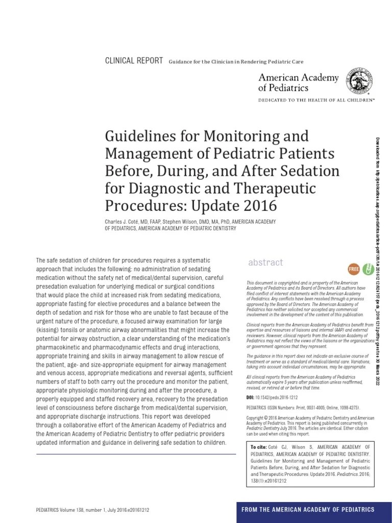 AAP Guideline For Monitoring and Management of Pediatric Patients
