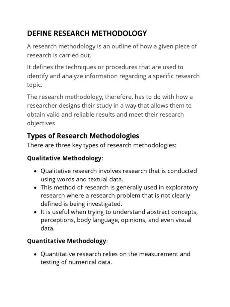 Define Research Methodology PDF Qualitative Research Methodology