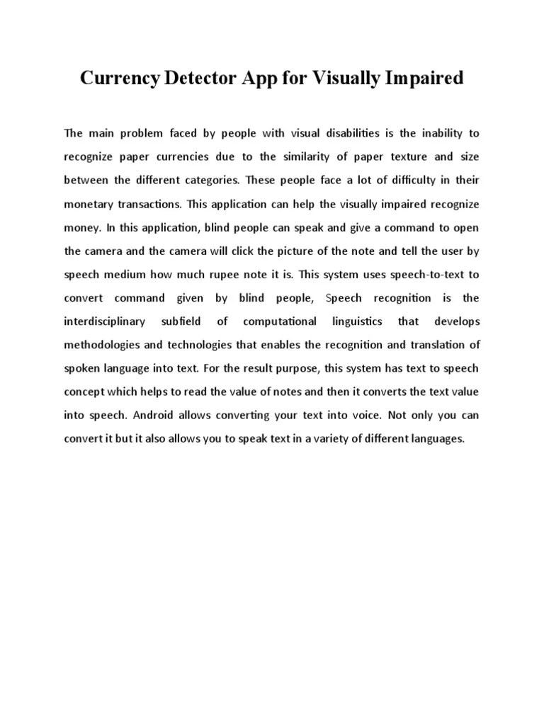 Currency Detector App For Visually Impaired PDF Android (Operating System) Application
