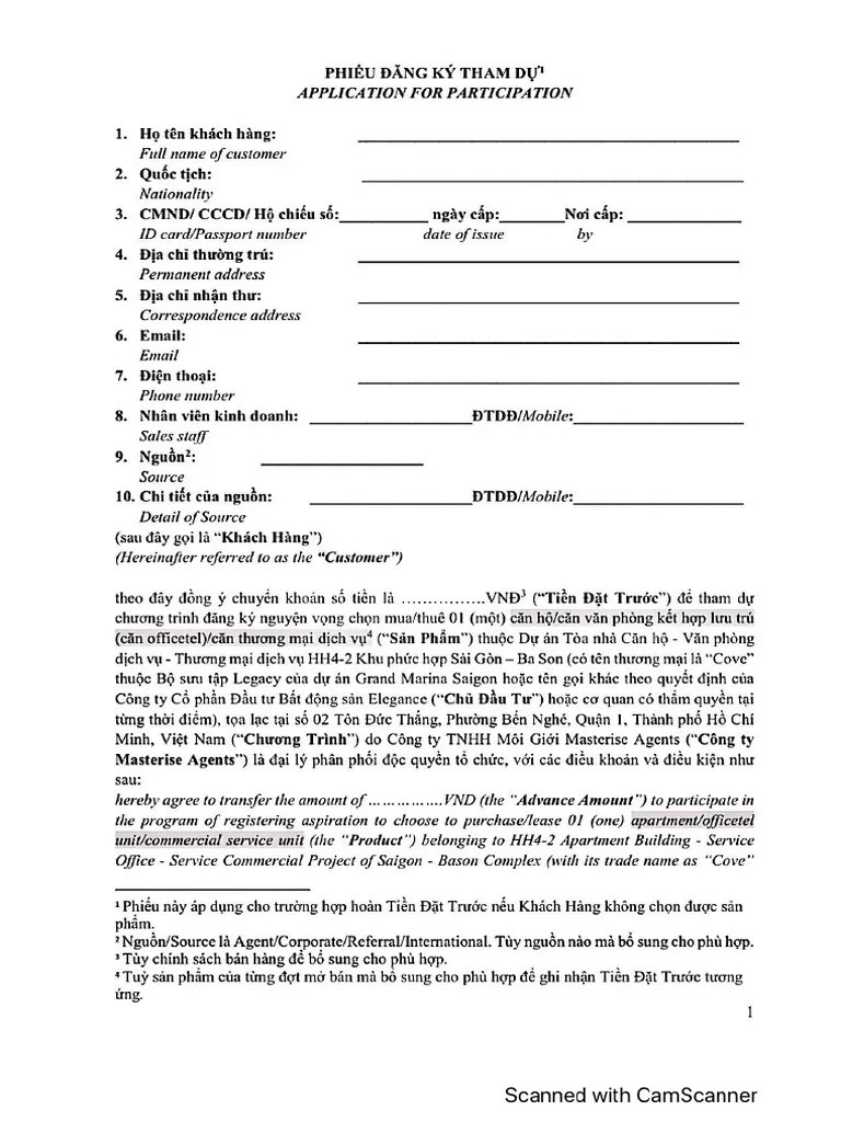 Cove Form Booking Có Hoàn Lại 500 PDF