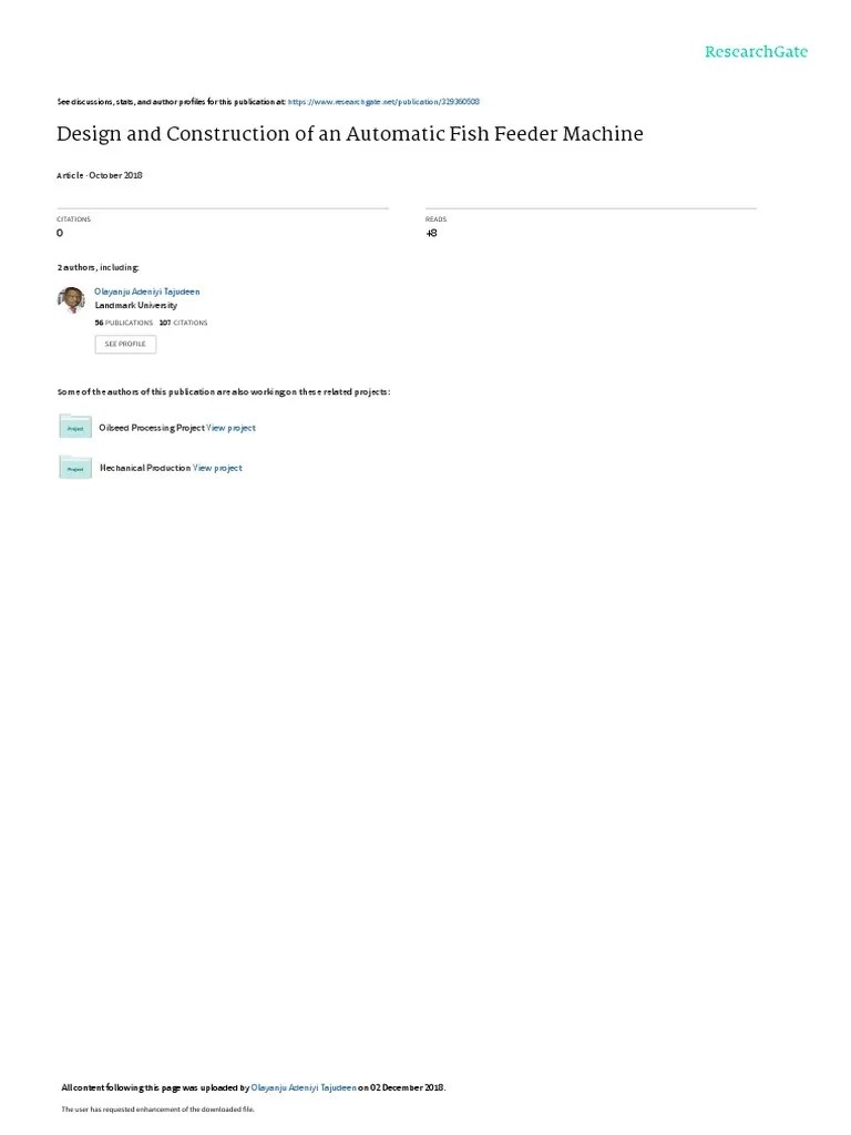 Design and Construction of An Automatic Fish Feeder Machine | PDF