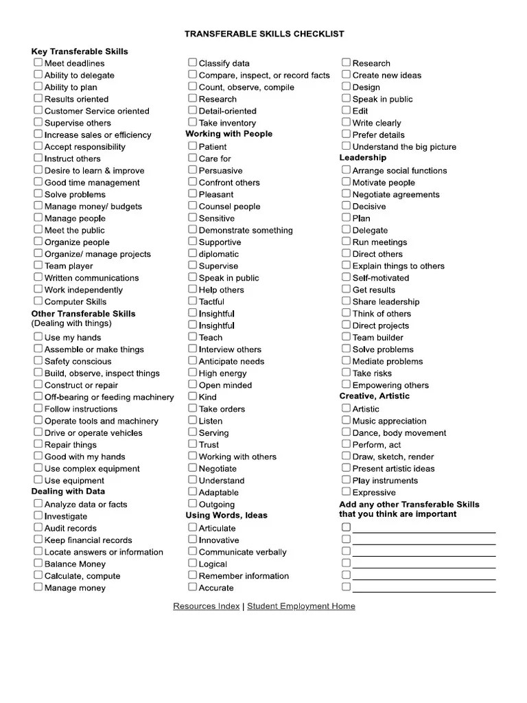 Transferable Skills Checklist | PDF