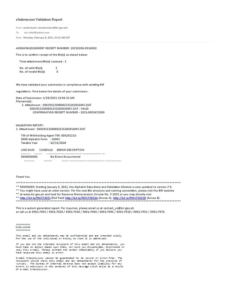 Yahoo Mail eSubmission Validation Report PDF