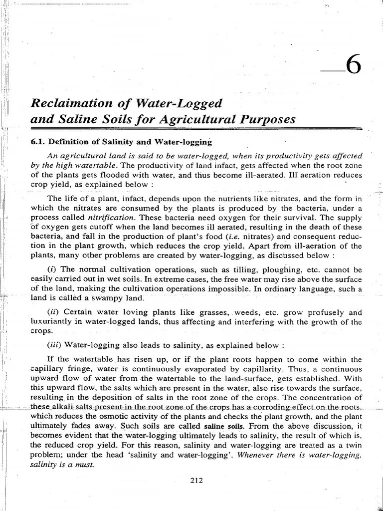 Chapter 06, Reclaimation of Water Logged and Saline Soils PDF