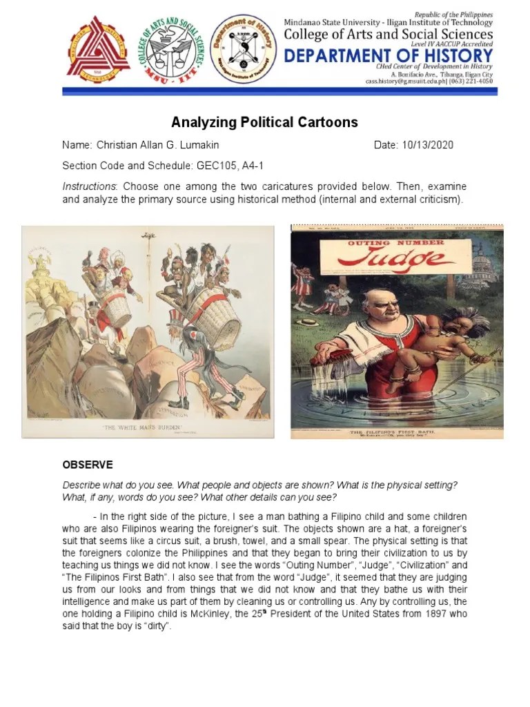Analyzing Political Cartoons Worksheet A PDF