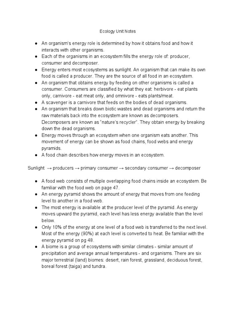 Ecology Unit Notes PDF Forests Food 