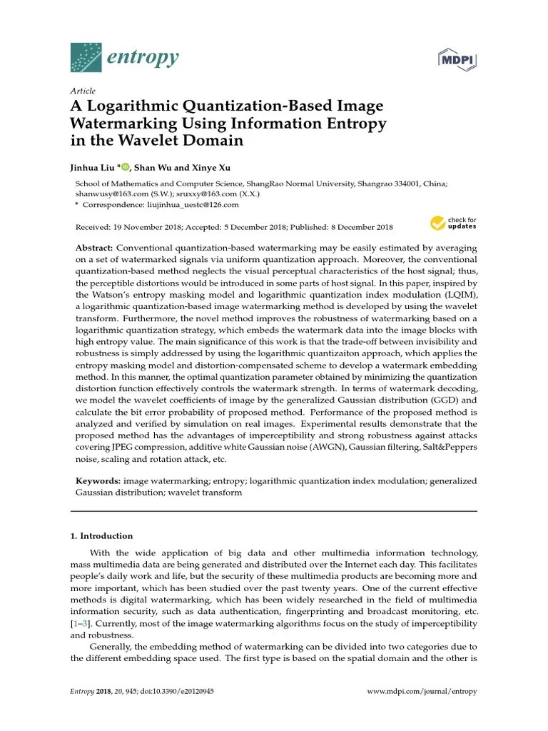 A Logarithmic QuantizationBased Image Watermarking Using Information