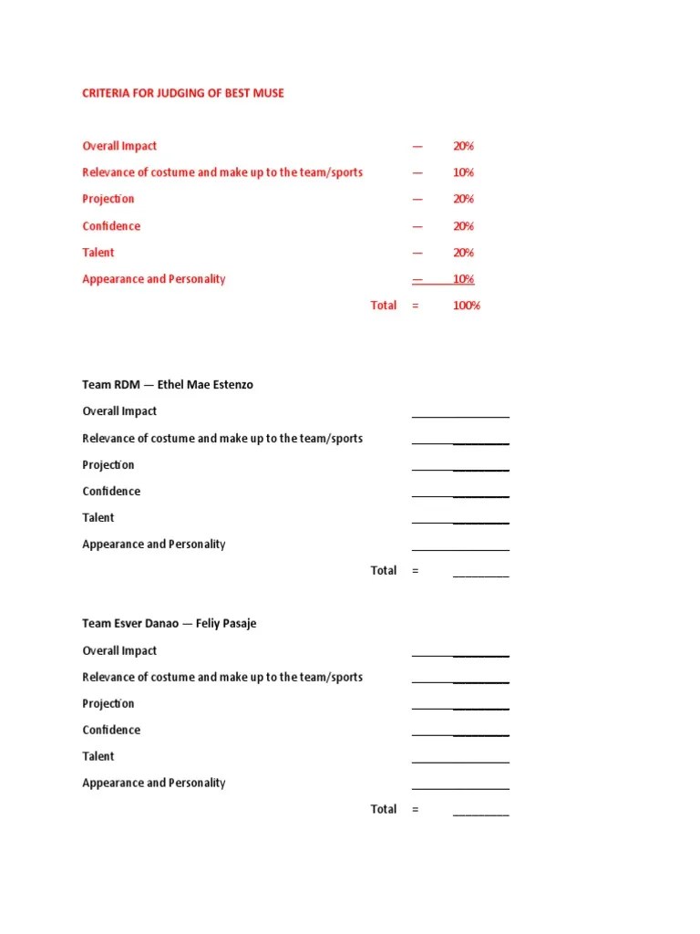 Criteria For Judging of Best Muse PDF