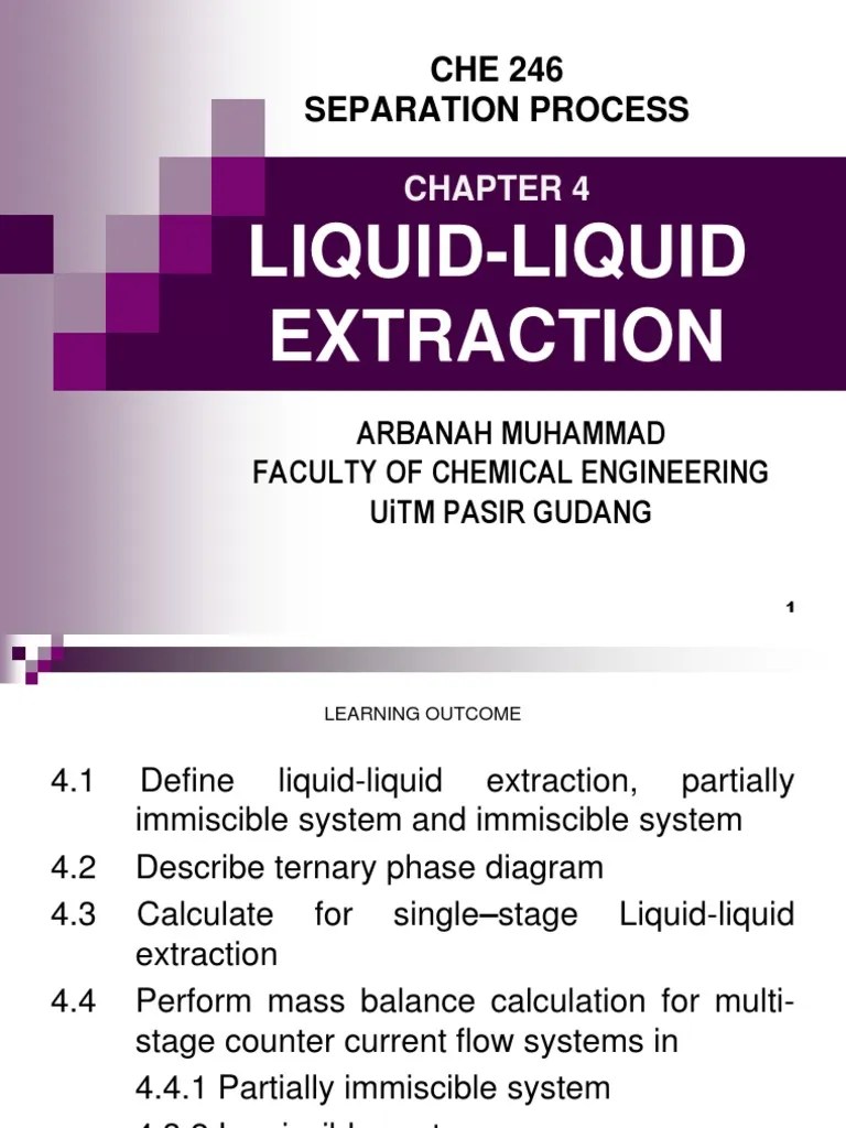 Che 249 Chapter 3 (LiquidLiquid Extraction) PDF Solubility Distillation