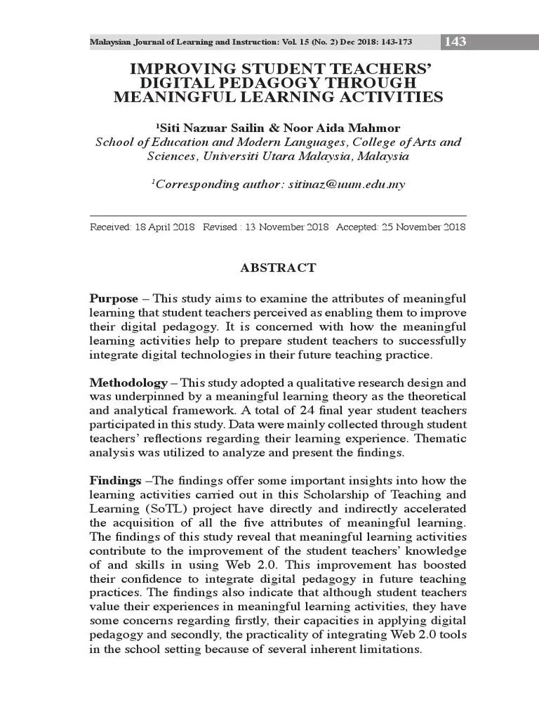 Improving Student Teachers' Digital Pedagogy Through Meaningful