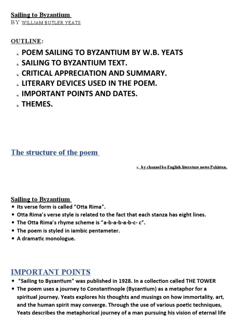 SAILING TO BYZANTIUM BY W.B.YEATS Edited PDF