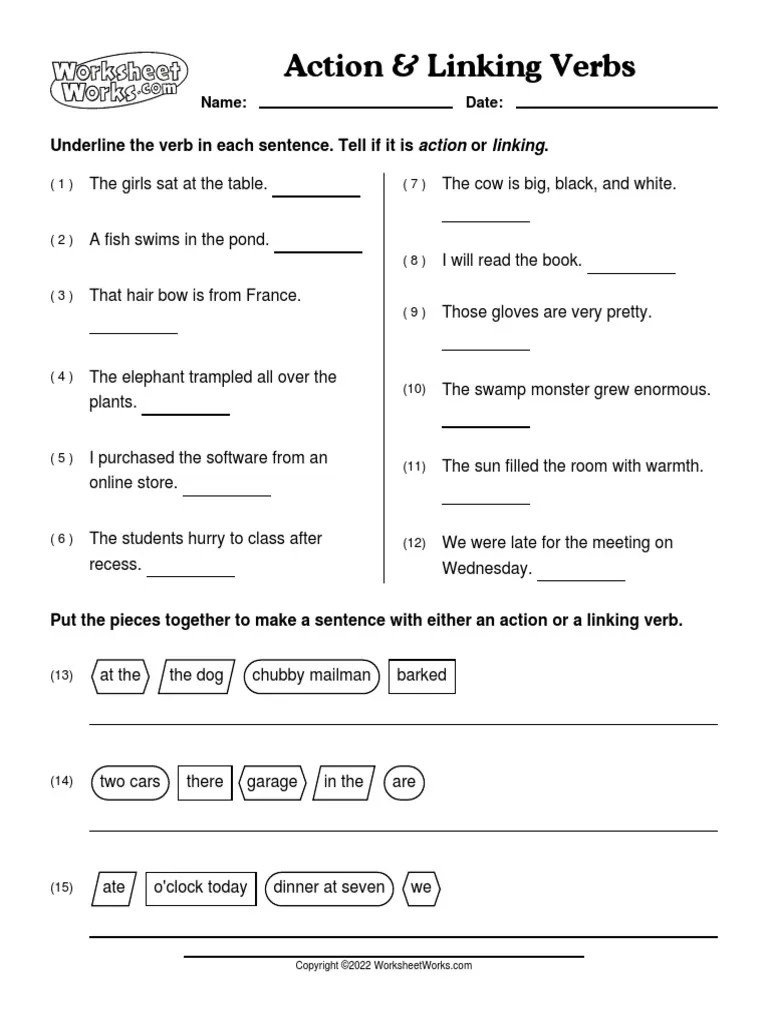 WorksheetWorks Action Linking Verbs 1 (2) PDF