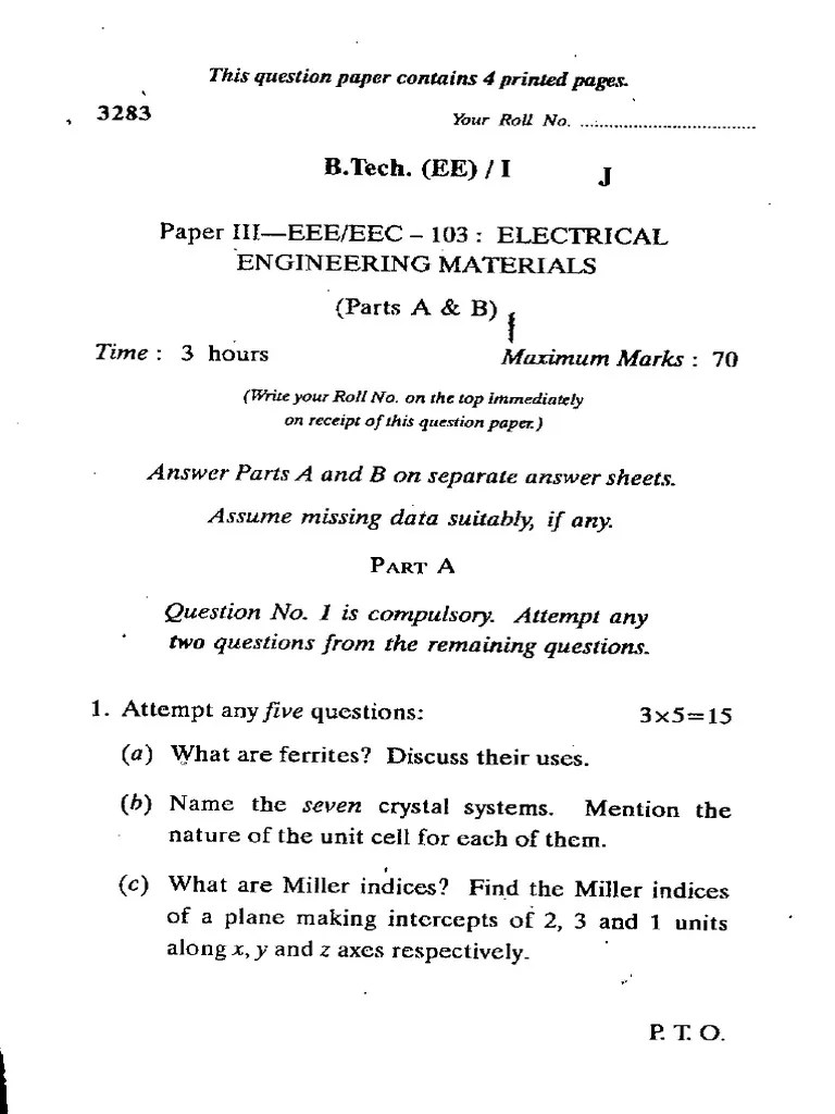 PaperIii EeeEec103Electrical Engineering Materials PDF