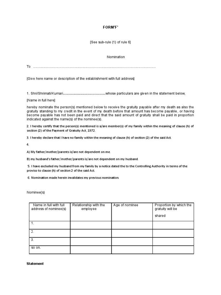 GratuityForm Form F PDF Employment Government