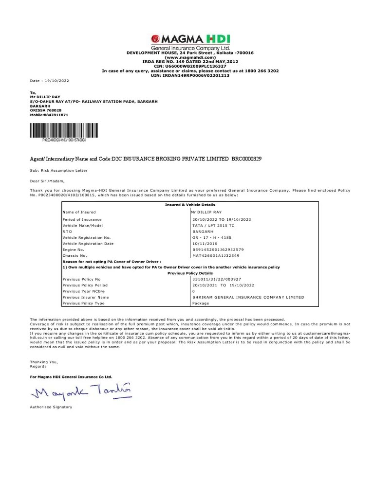 Agent/ Intermediary Name and CodeD2C INSURANCE BROKING PRIVATE LIMITED