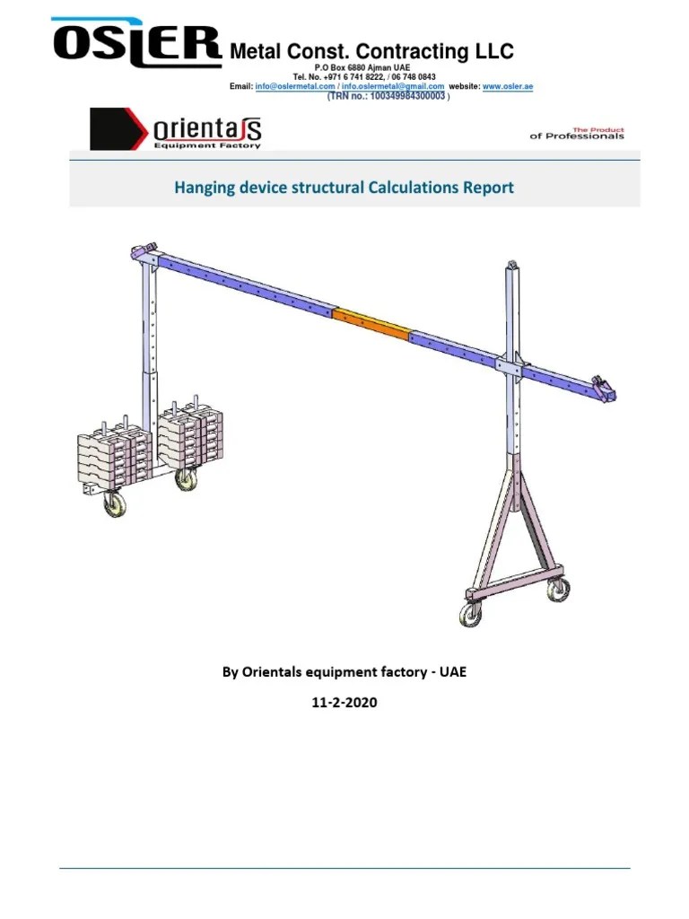 Hanging Device Structural and Stability Calculations PDF Strength