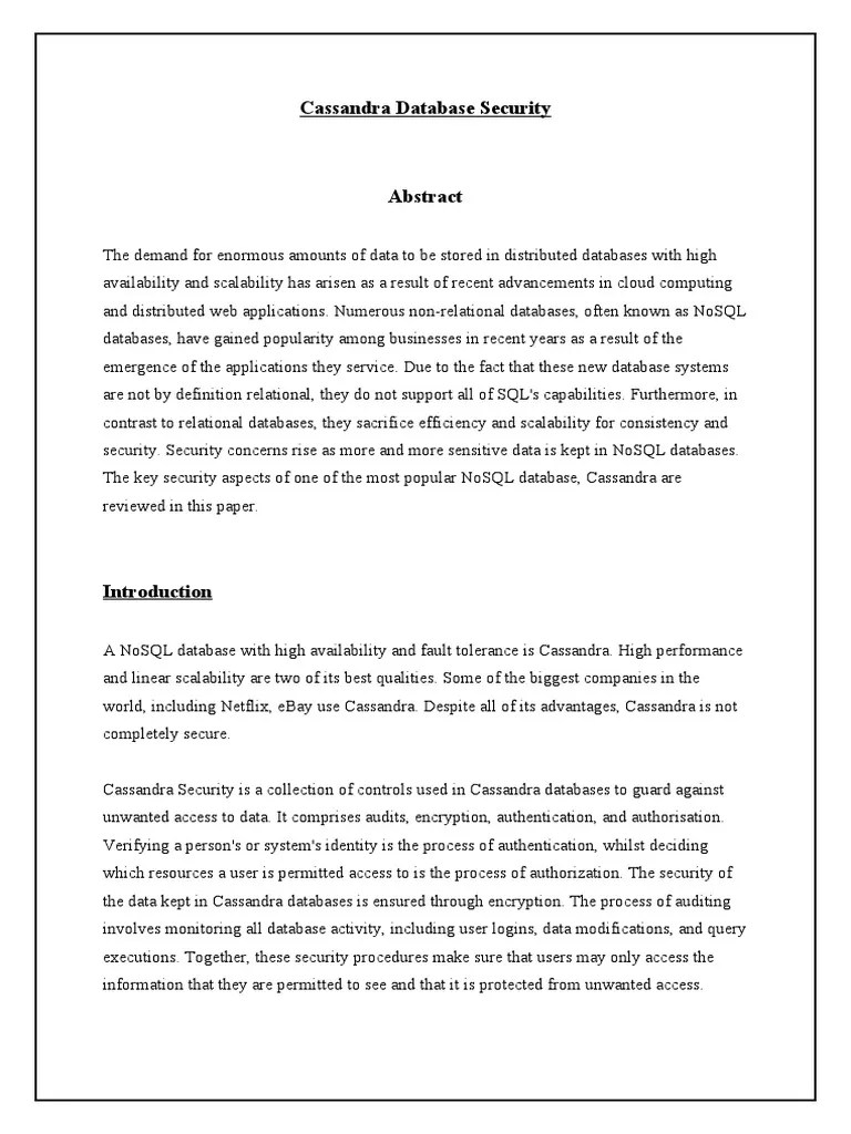 Cassandra Database Security PDF Databases No Sql