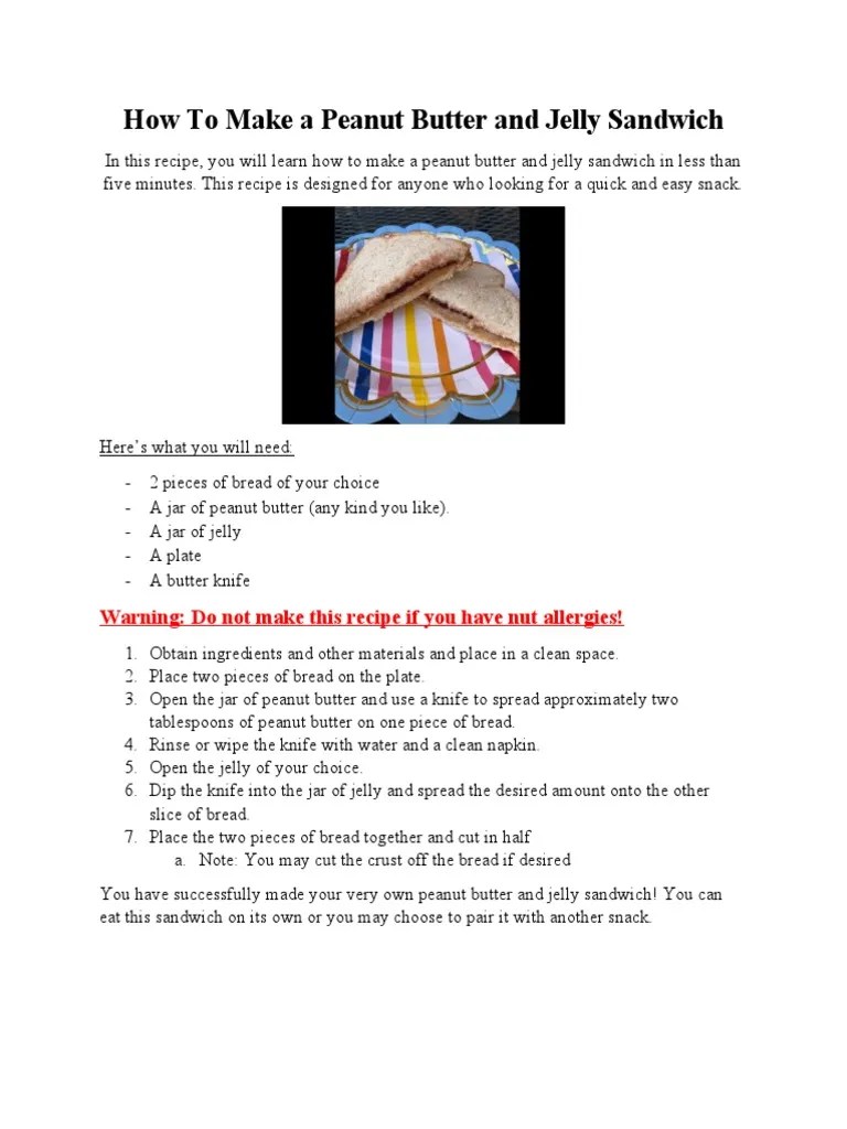 How To Make A PB J Sandwich Instructions PDF