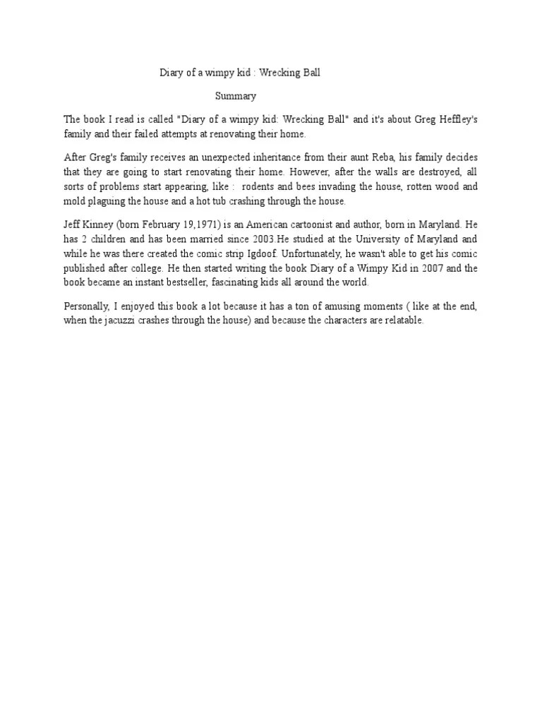 Diary of A Wimpy Kid Wrecking Ball Summary PDF