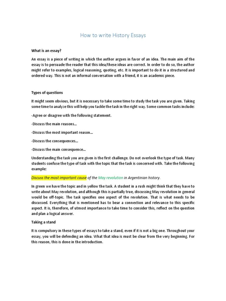 How To Write History Essays PDF Essays Reason
