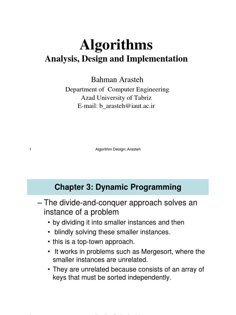 Algorithms Analysis, Design and Implementation PDF Dynamic Programming Combinatorics