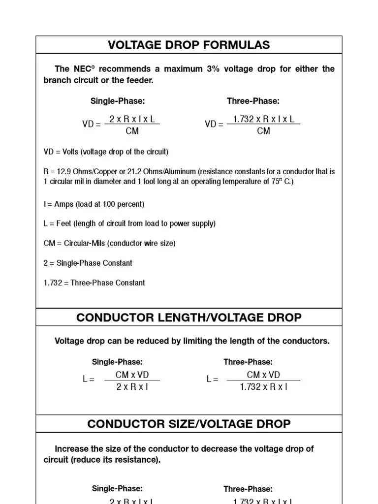 Voltage Drop Formulas PDF