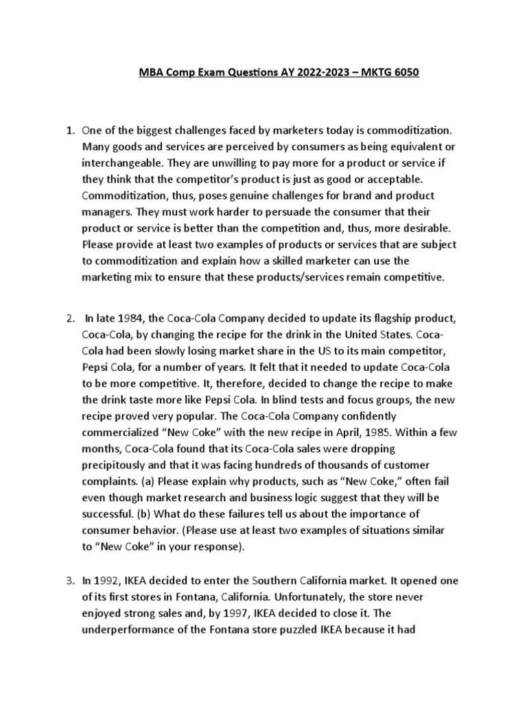 MKTG 6050 Comprehensive Exam Questions AY 20222023 PDF The Coca