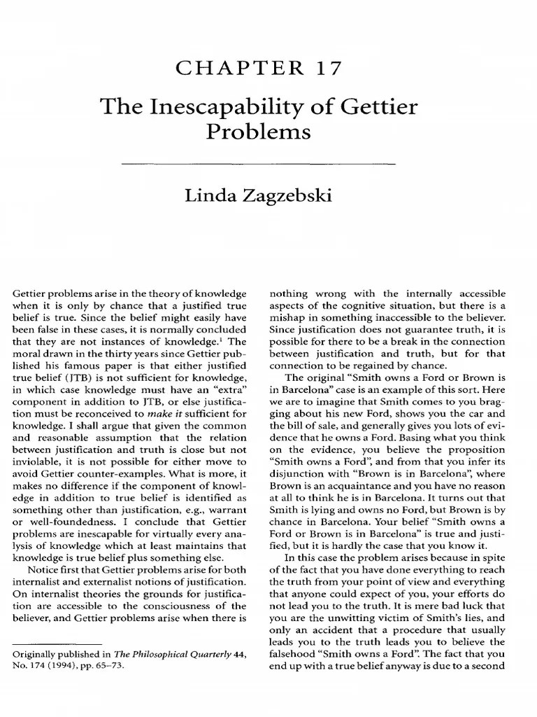 Zagzebski Gettier PDF Epistemology Knowledge