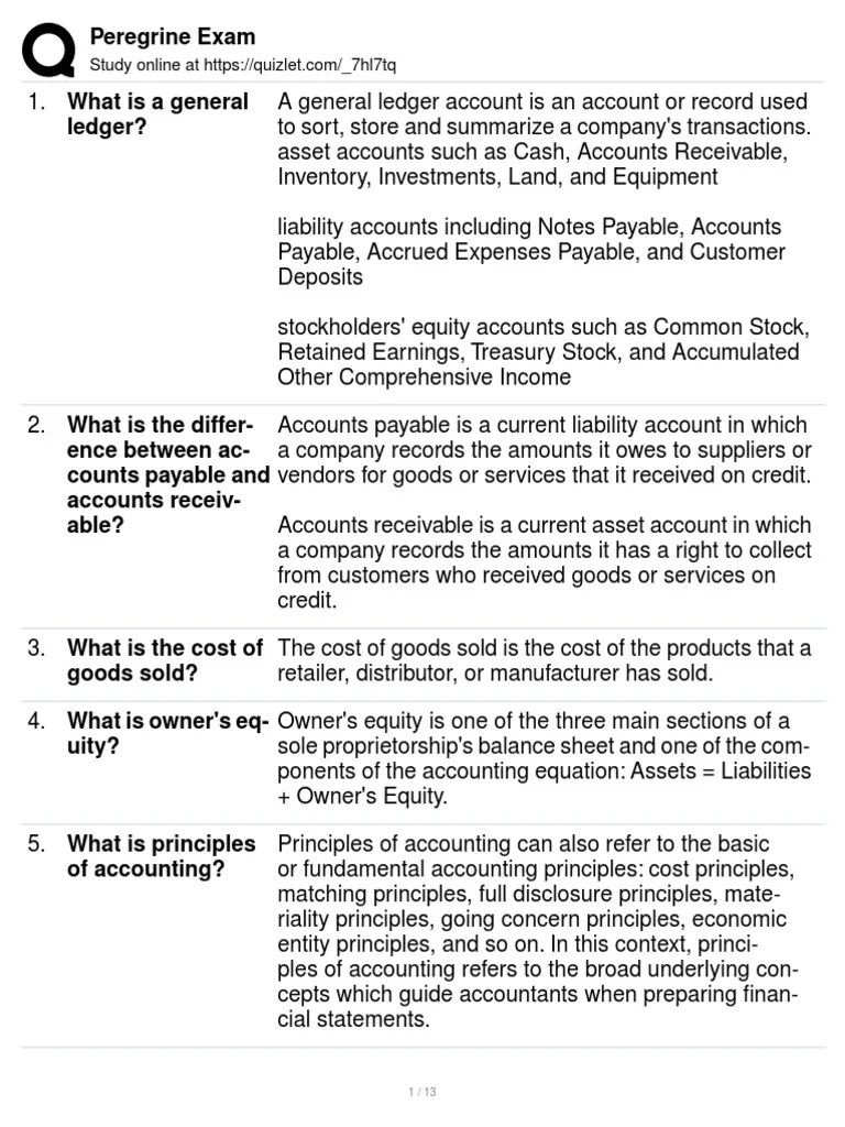 Peregrine Exam Study Questions | PDF | Equity (Finance) | Debits And