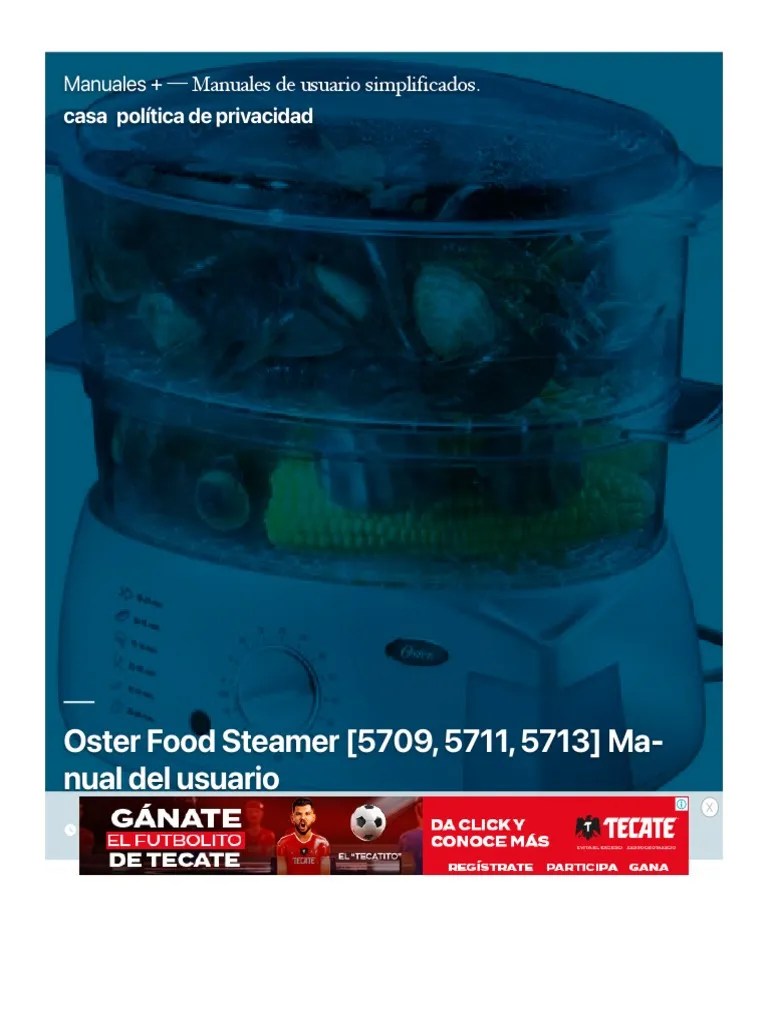 Oster Food Steamer (5709, 5711, 5713) Manual Del Usuario - Manuales