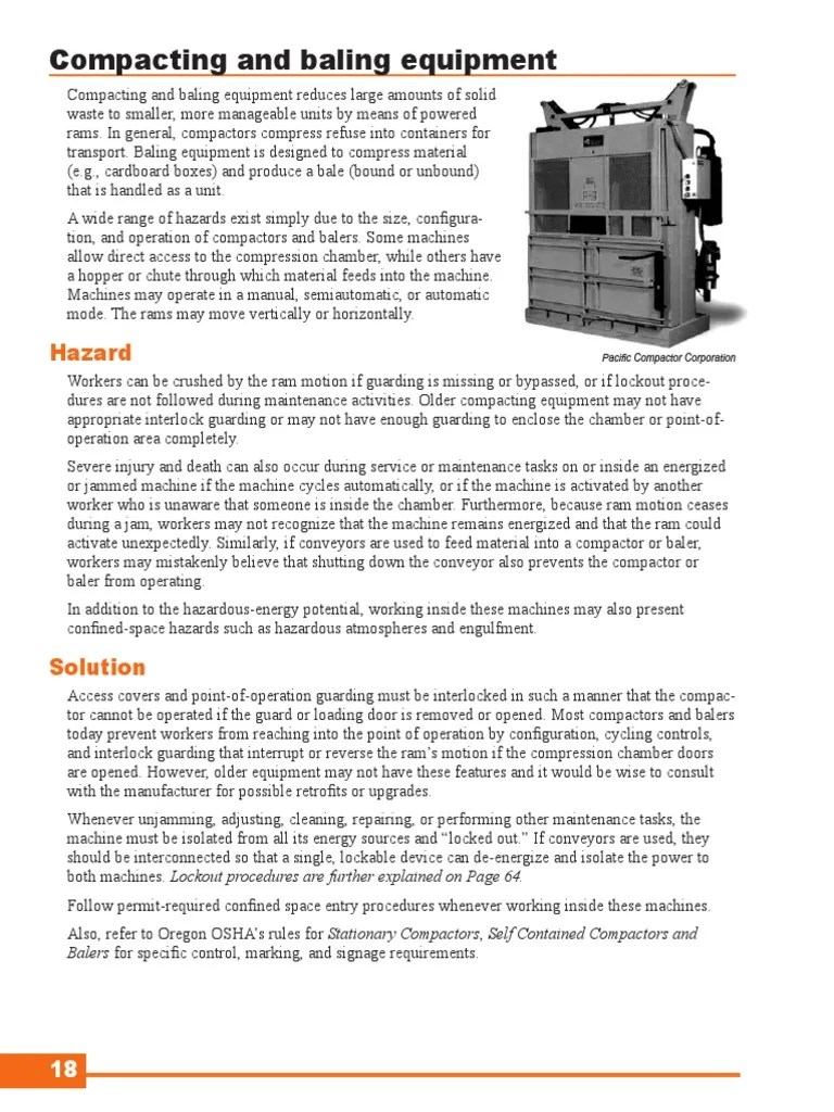 Compacting and Baling Equipment PDF Safety Occupational Safety