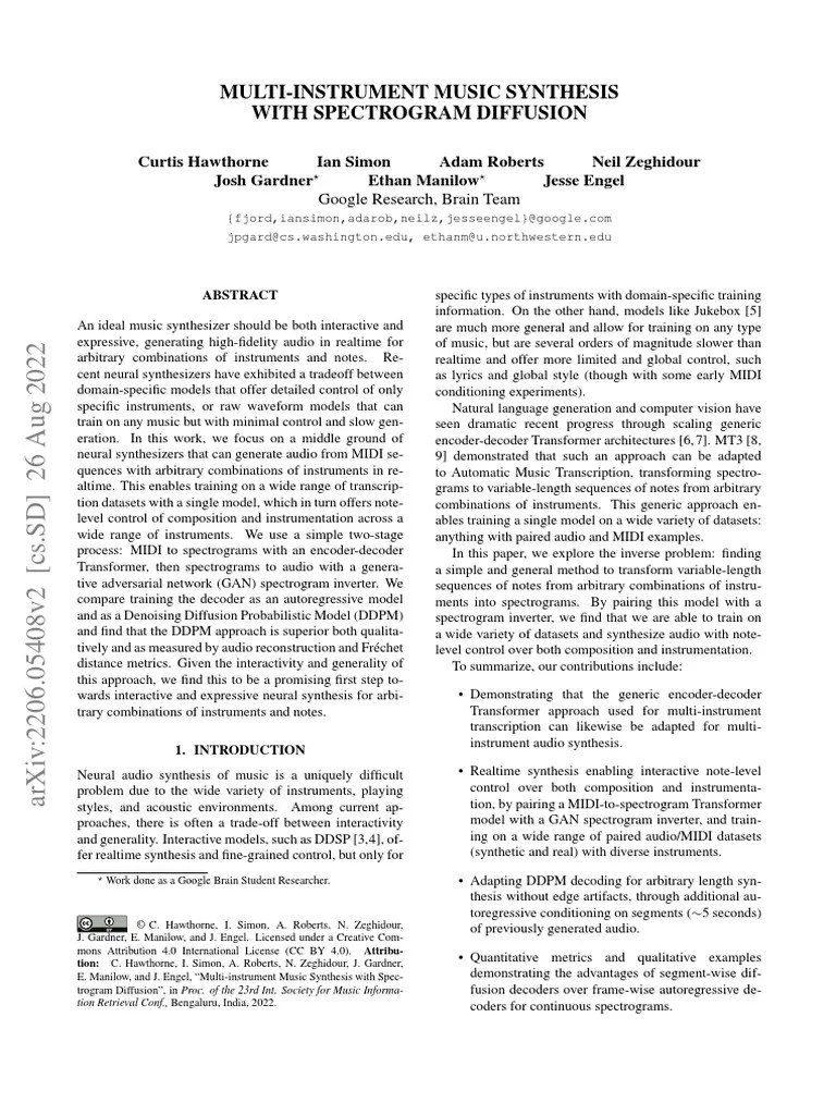 MultiInstrument Music Synthesis With Spectrogram Diffusion PDF Data Compression