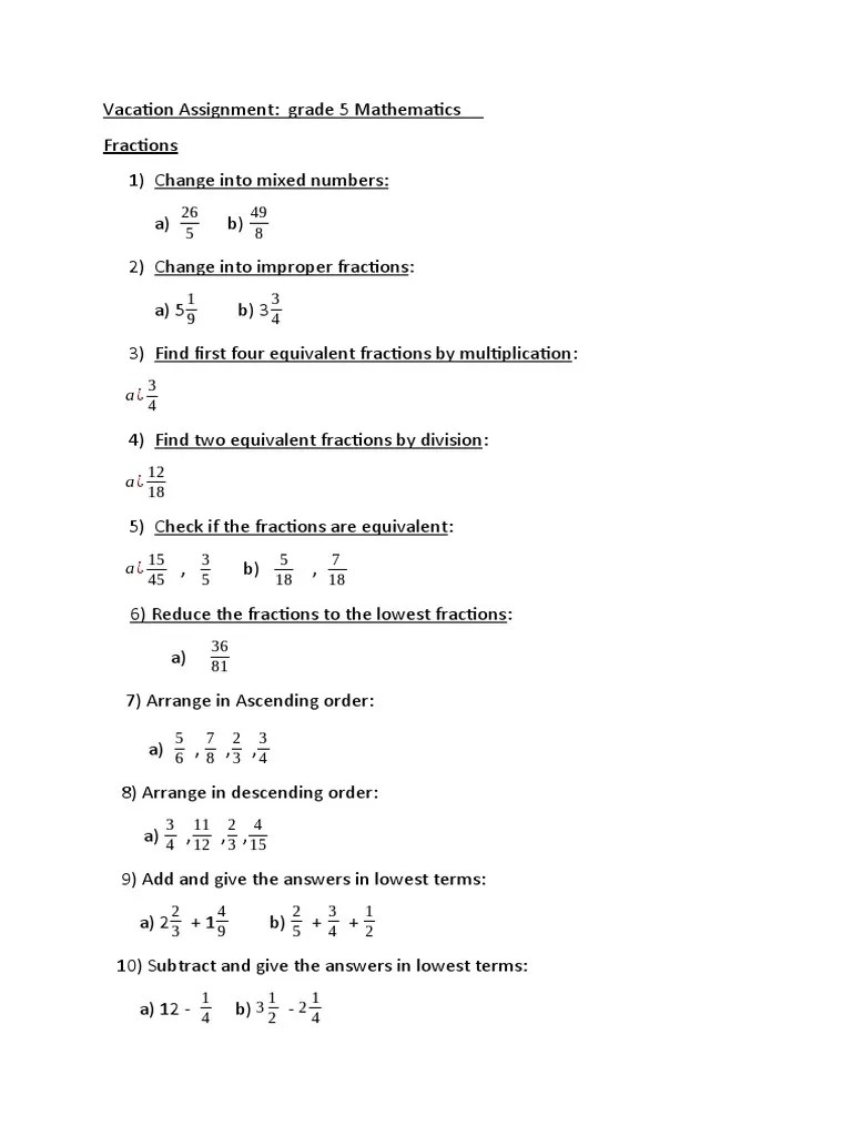 Fraction Grade 5 PDF