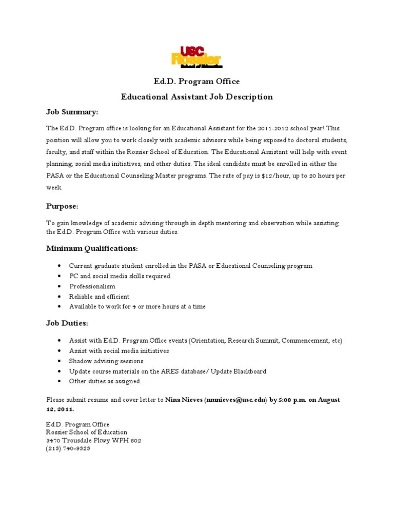 Educational Assistant Job Description
