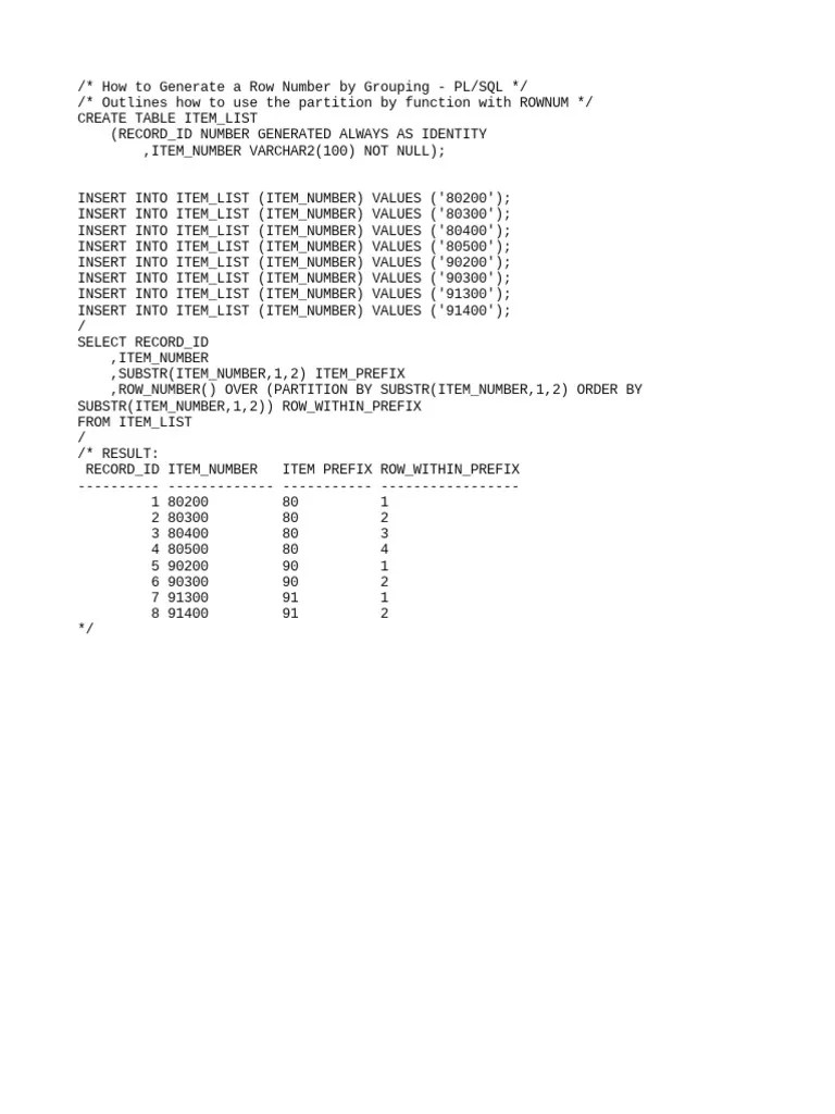 Example Oracle PL/SQL With Partition by PDF