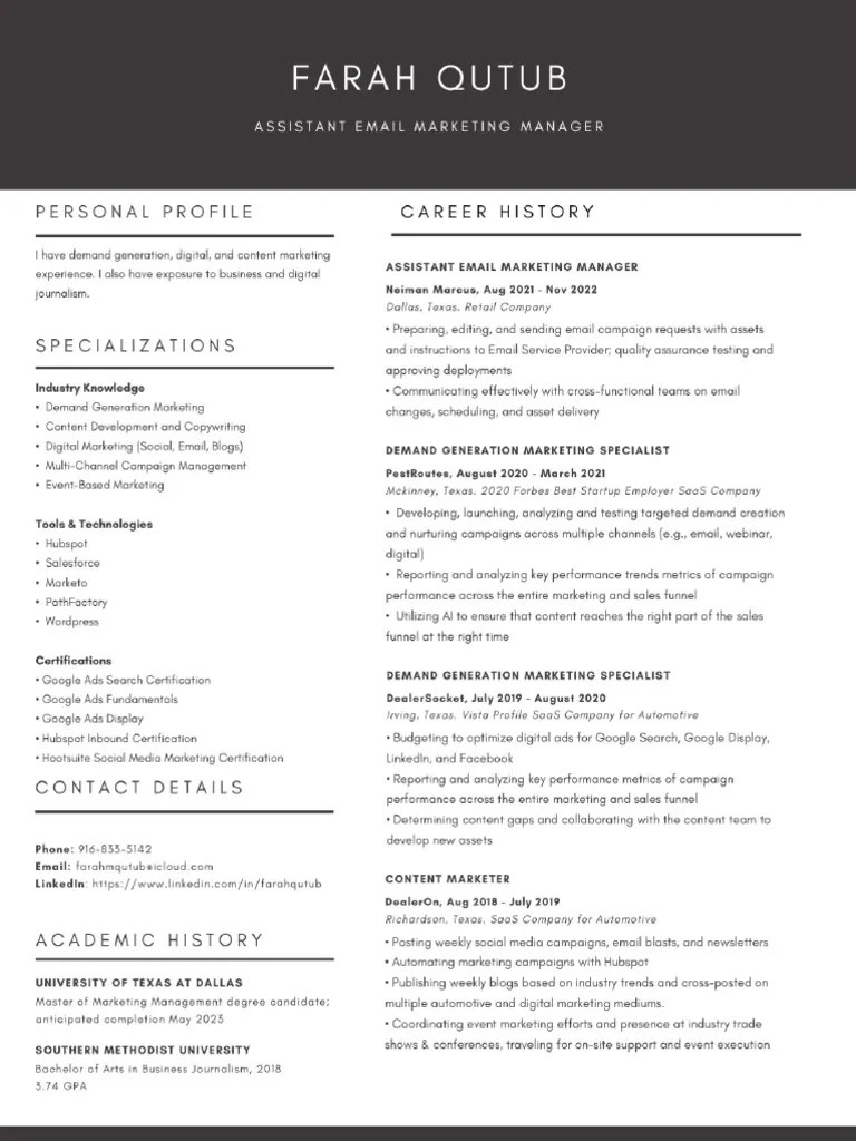 Farah Qutub Résumé 2022 PDF