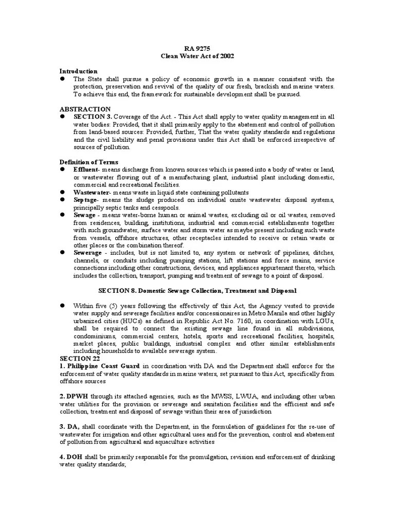 Clean Water Act of 2002 PDF Clean Water Act Sewage Treatment