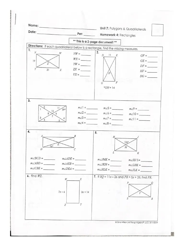 Rectangles Squares Rhombi HW PDF