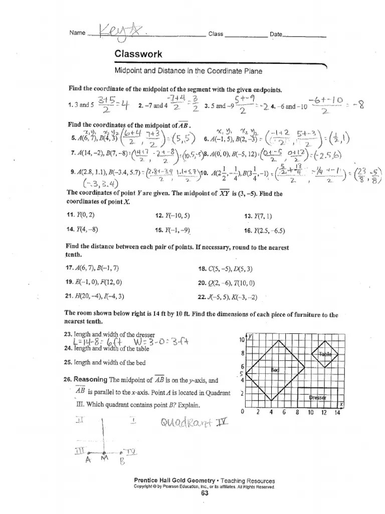Midpoint and Distance Classwork Key | PDF