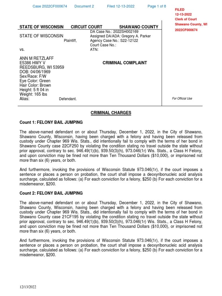 Retzlaff Criminal Complaint Download Free PDF United States Federal