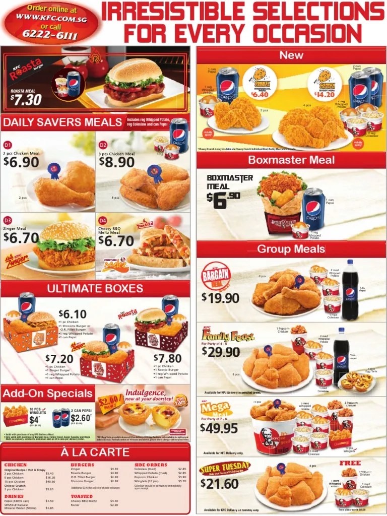 KFC Delivery Menu PDF Master Card Visa Inc.