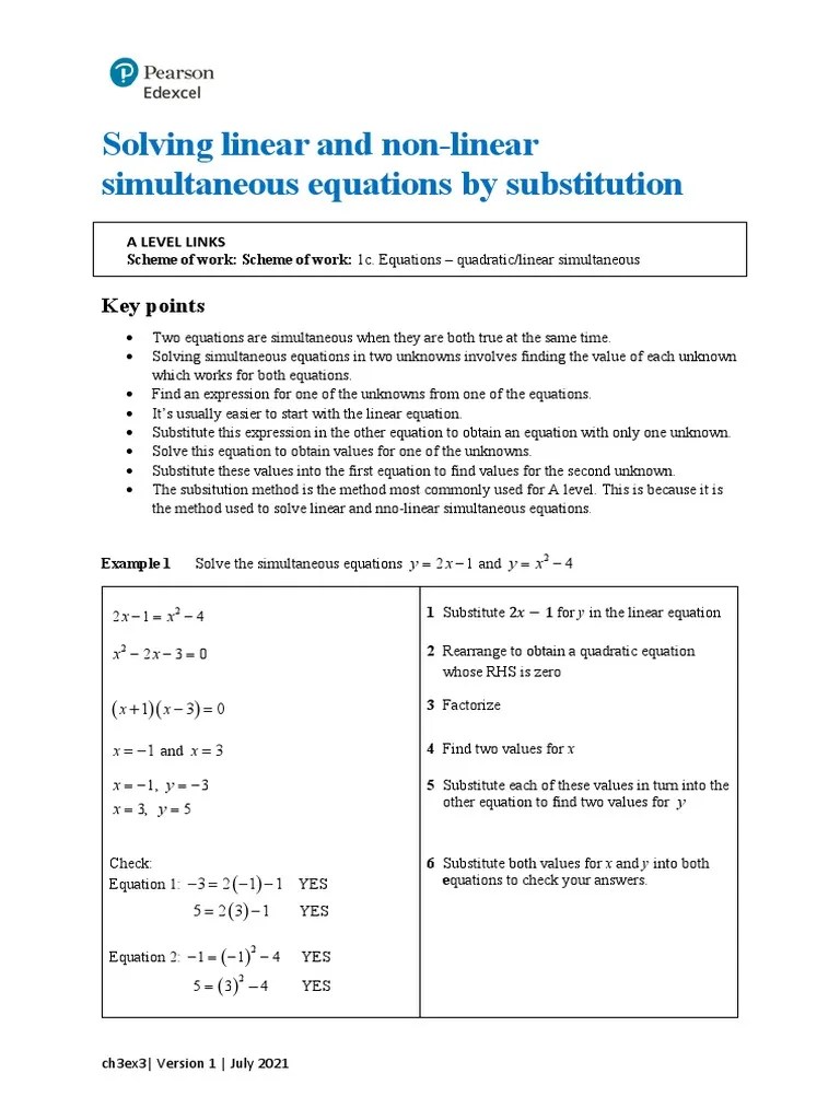 Example 3 Chapter 3 Solving Linear and Non Linear Simultaneous Equations by Substitution PDF