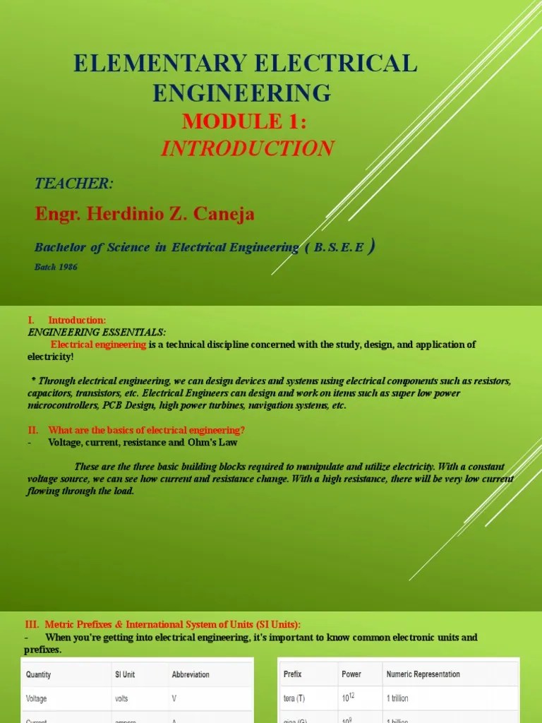 Elementary Electrical Engineering MODULE 1 Introduction PDF