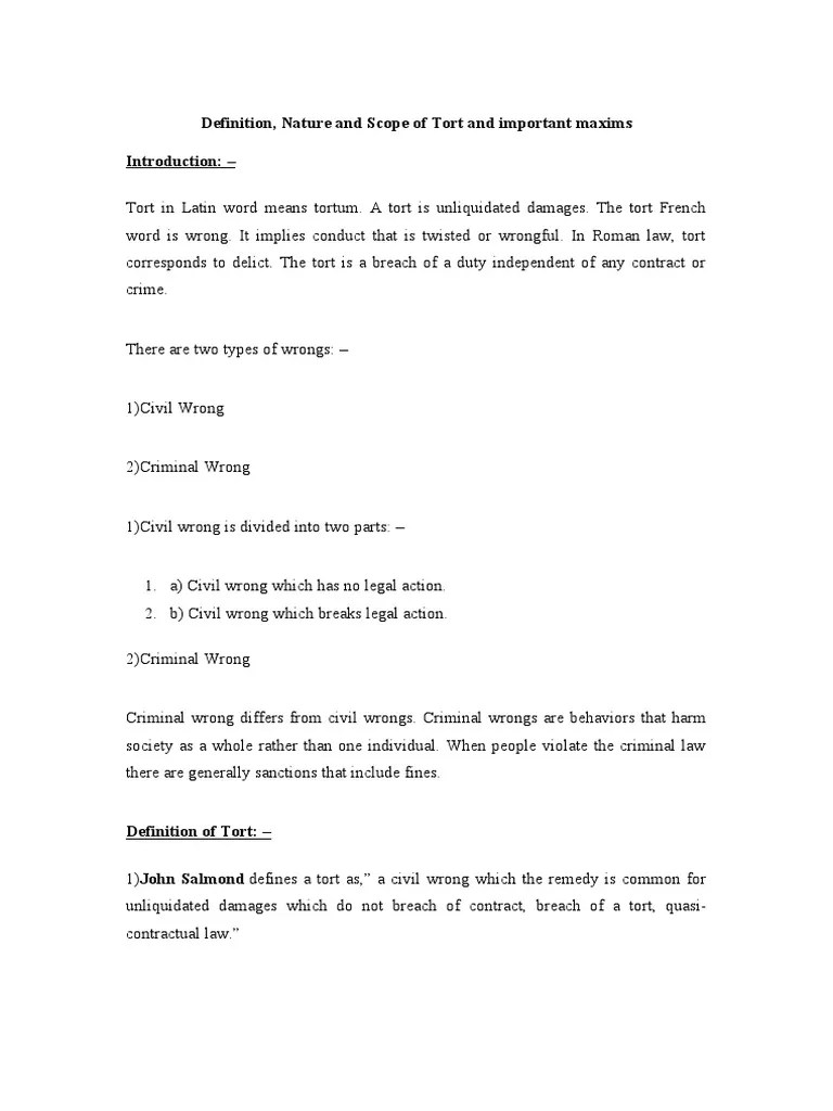 Nature and Scope of Tort Download Free PDF Tort Damages