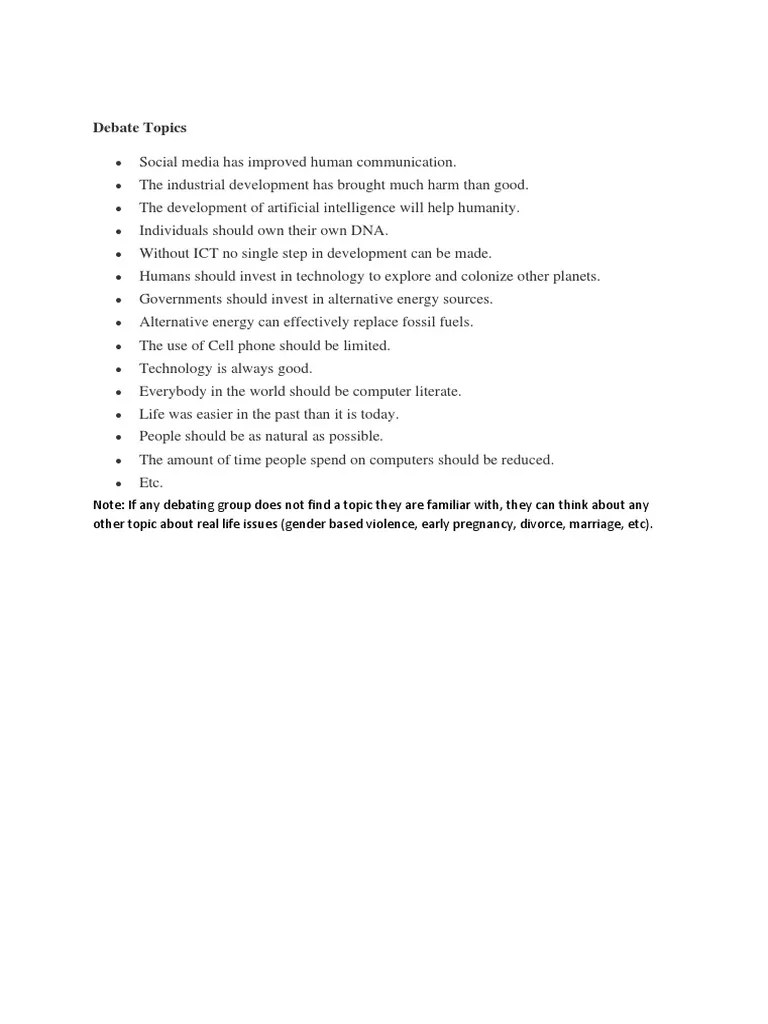 Debate Topics PDF