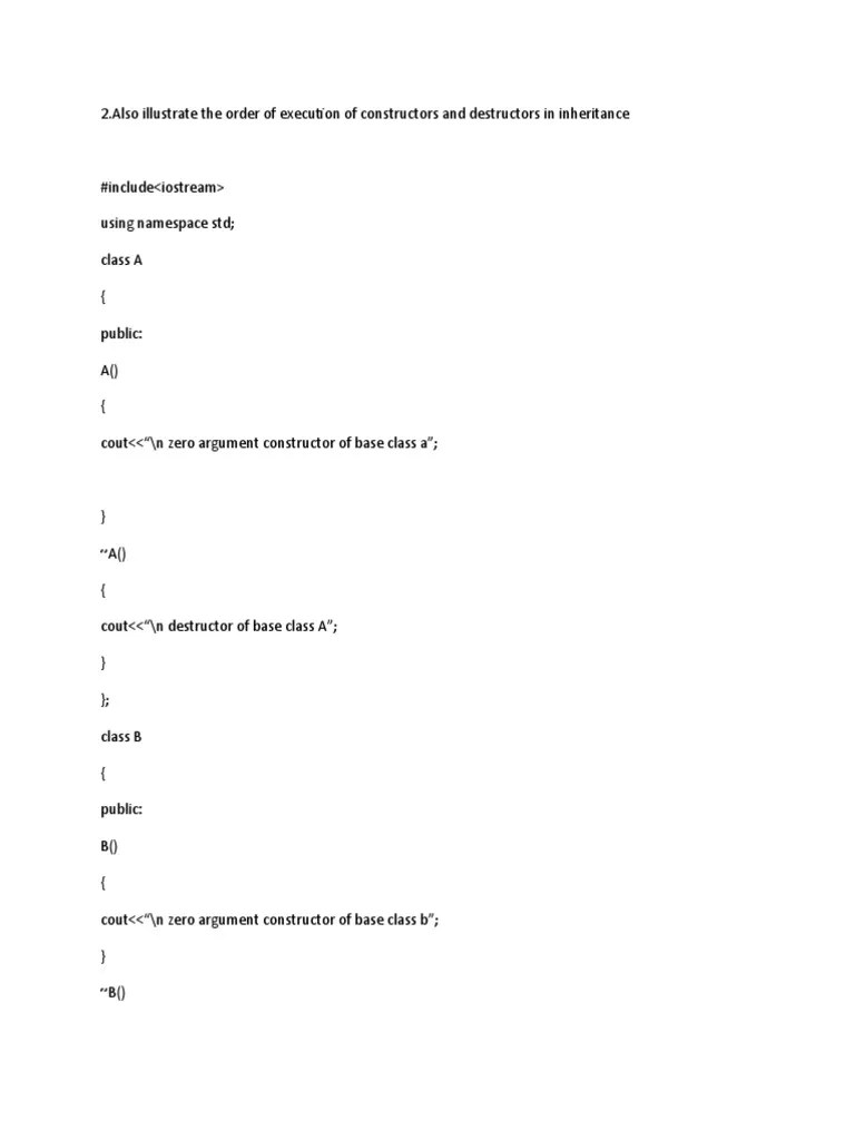 Order of Constructor and Destructor Execution in C++ Inheritance PDF